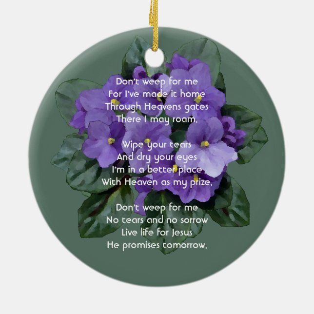 Christian Memorial Keepsake African Violet Ceramic Tree Decoration (Back)