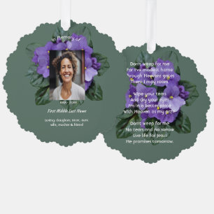 Christian Memorial Keepsake African Violet Tree Decoration Card