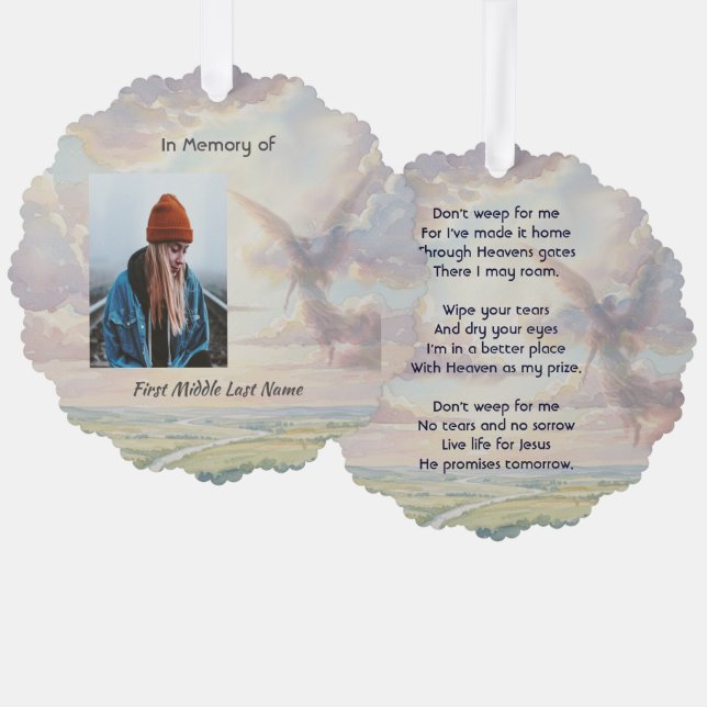 Christian Memorial Keepsake Angel Sky Clouds Tree Decoration Card (Front/Back)