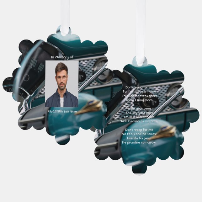 Christian Memorial Keepsake Antique Cars Auto Tree Decoration Card (Front/Back)