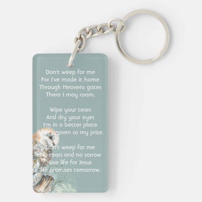 Christian Memorial Keepsake Barn Owl Bird Key Ring (Back)