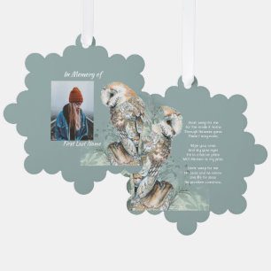 Christian Memorial Keepsake Barn Owl Bird Tree Decoration Card