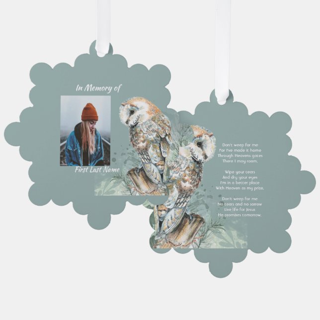 Christian  Memorial Keepsake Barn Owl Bird Tree Decoration Card (Front/Back)