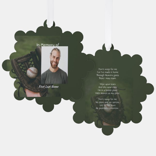 Christian Memorial Keepsake Baseball Game Player  Tree Decoration Card (Front/Back)