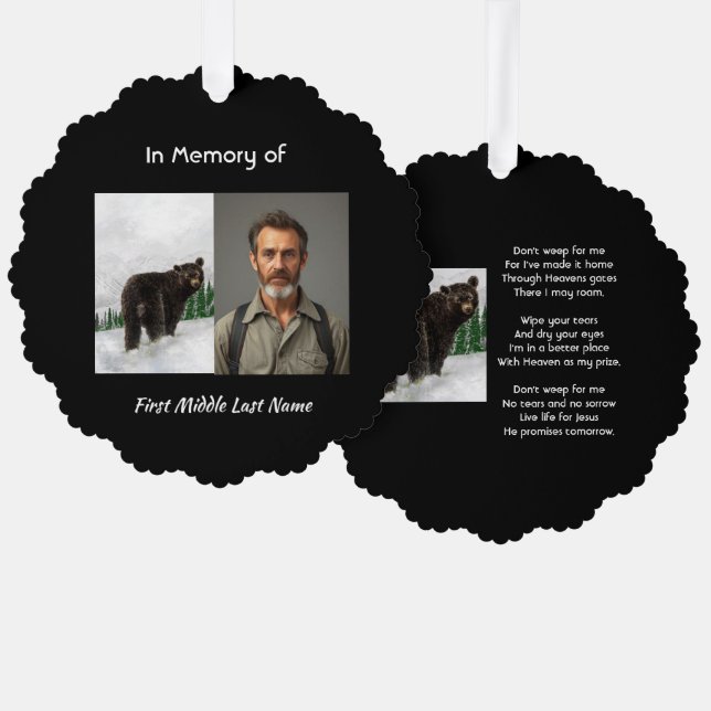 Christian Memorial Keepsake Black Bear Animal Tree Decoration Card (Front/Back)