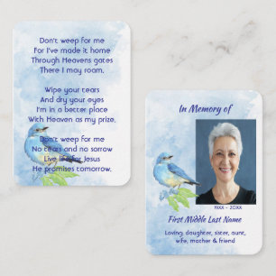 Christian Memorial Keepsake Bluebird Garden Bird  Business Card