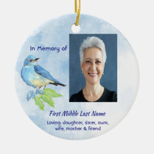 Christian Memorial Keepsake Bluebird Garden Bird Ceramic Tree Decoration
