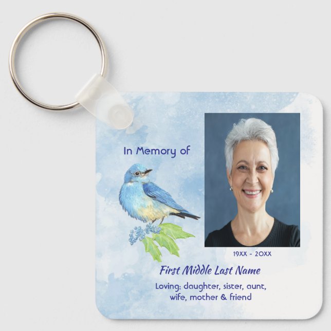 Christian Memorial Keepsake Bluebird Garden Bird  Key Ring (Front)