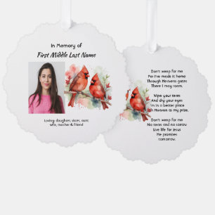 Christian Memorial Keepsake Cardinal Bird Tree Decoration Card