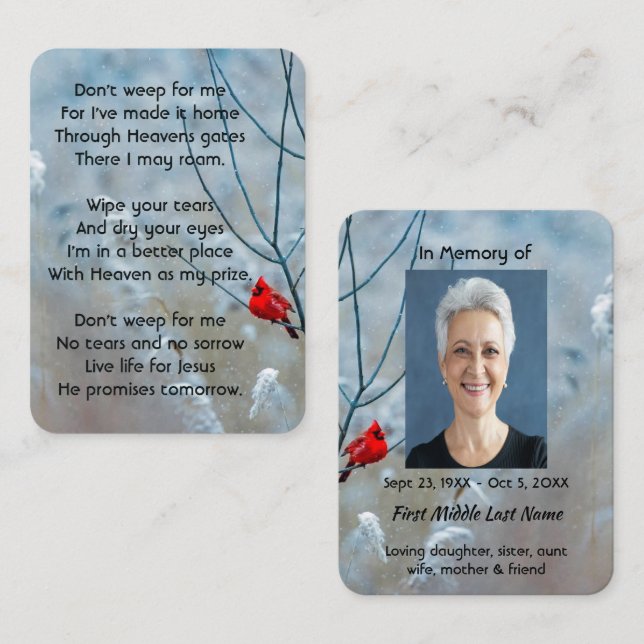 Christian Memorial  Keepsake Cardinal Red Bird  Business Card (Front/Back)