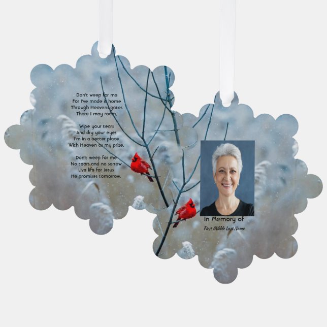 Christian Memorial  Keepsake Cardinal Red Bird  Tree Decoration Card (Front/Back)