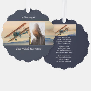 Christian Memorial Keepsake Clouds Biplane Sky Tree Decoration Card