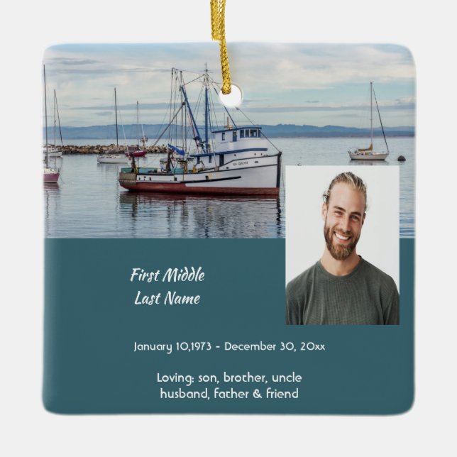 Christian Memorial Keepsake Commercial Fisherman Ceramic Ornament (Front)