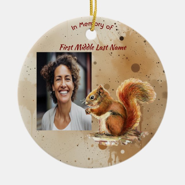 Christian Memorial Keepsake Cute Red Squirrel Ceramic Tree Decoration (Front)