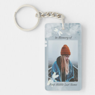 Christian Memorial Keepsake Dragonfly White Flower Key Ring