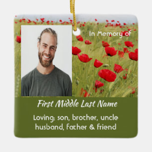 Christian Memorial Keepsake Field  Red Poppy Ceramic Ornament