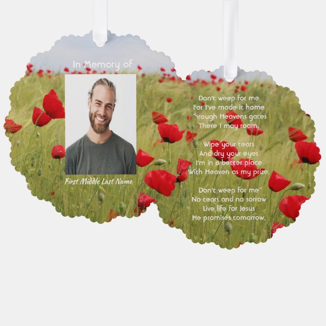 Christian Memorial Keepsake Field Red Poppy Tree Decoration Card (Front/Back)