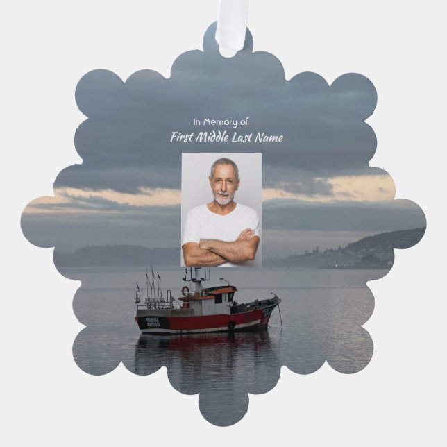 Christian Memorial Keepsake Fishing Boat Fisherman Tree Decoration Card (Front)