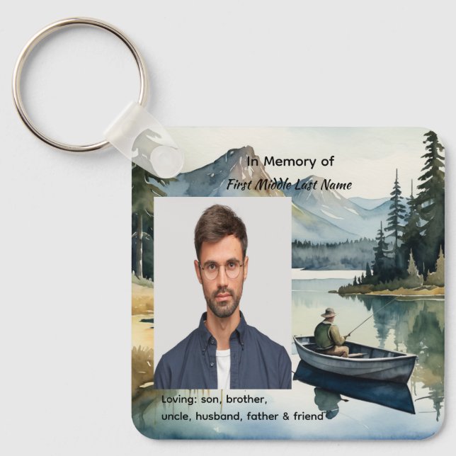 Christian Memorial Keepsake Fishing Lake in Boat Key Ring (Front)