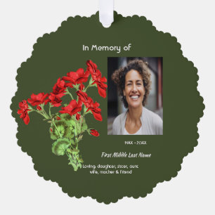 Christian Memorial Keepsake Geranium Flower Tree Decoration Card