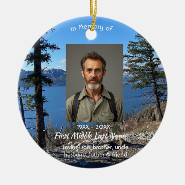 Christian Memorial Keepsake Lake  Forest Trees Ceramic Tree Decoration (Front)