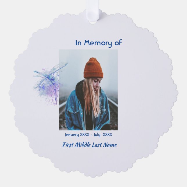 Christian Memorial Keepsake Memorial Dragonfly  Tree Decoration Card (Front)