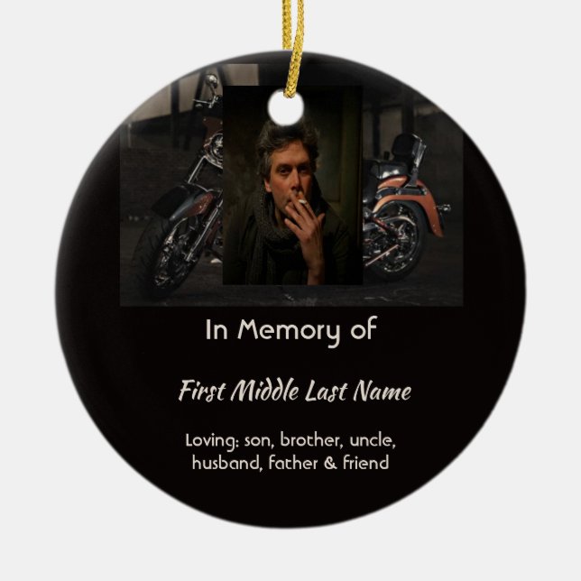 Christian Memorial Keepsake Motorcycle Biker Ceramic Tree Decoration (Front)