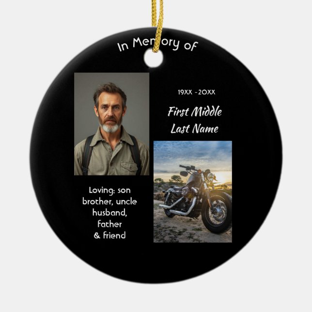 Christian Memorial Keepsake Motorcycle Chopper Ceramic Tree Decoration (Front)
