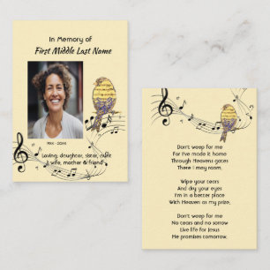 Christian Memorial Keepsake Music Bird Business Card
