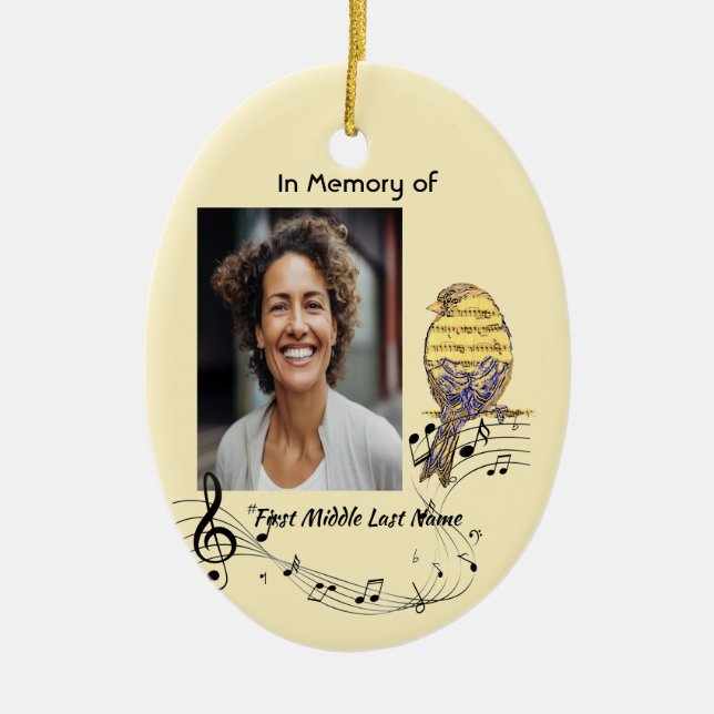Christian Memorial Keepsake Music Bird Ceramic Tree Decoration (Front)