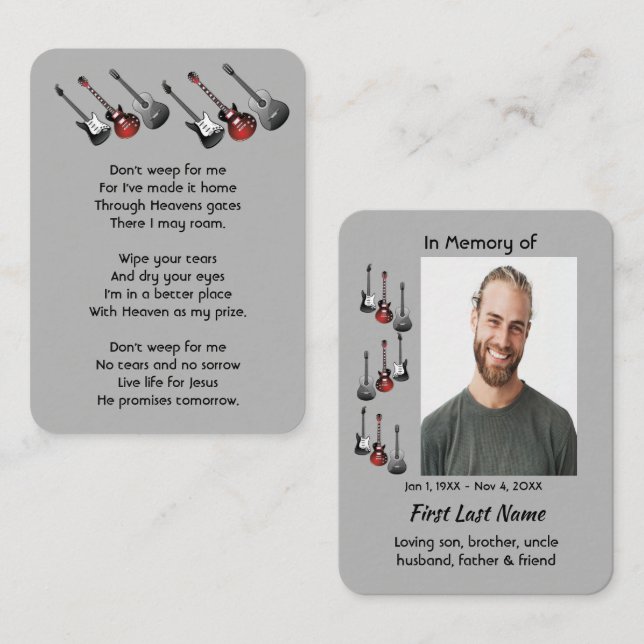 Christian Memorial Keepsake Musician Guitar Music  Business Card (Front/Back)