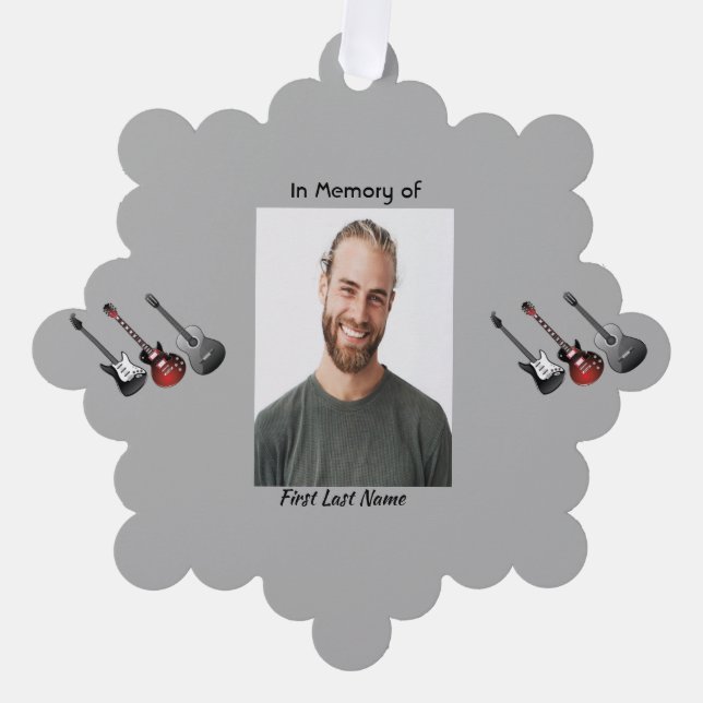 Christian Memorial Keepsake Musician Guitar Music  Tree Decoration Card (Front)