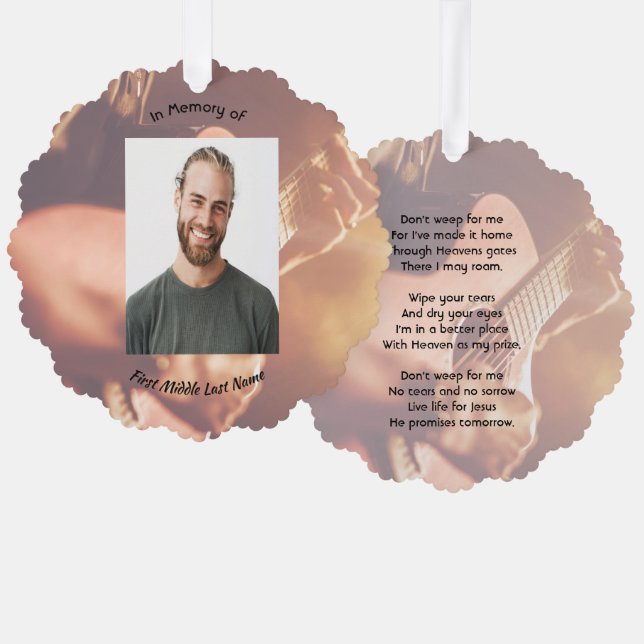 Christian Memorial Keepsake Musician Piano Guitar Tree Decoration Card (Front/Back)
