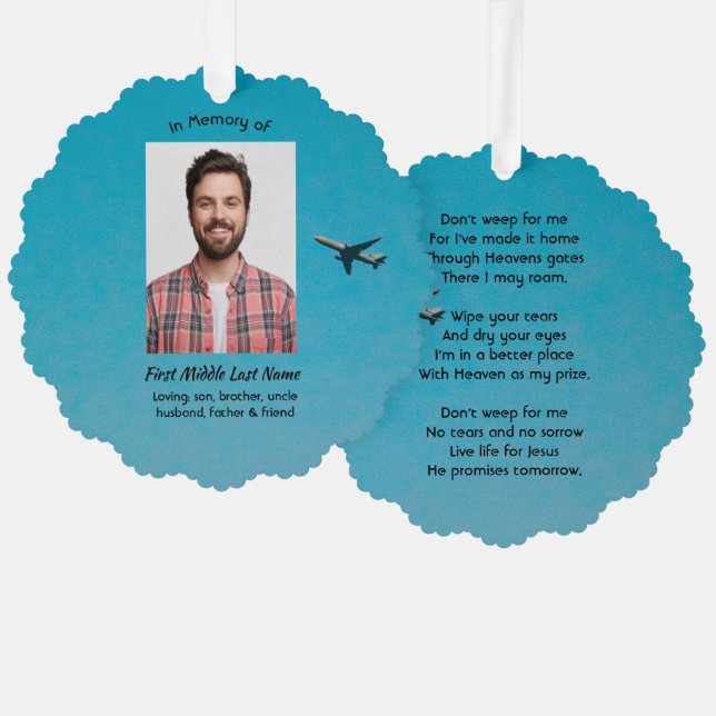 Christian Memorial Keepsake Pilot Airplane Flying Tree Decoration Card (Front/Back)