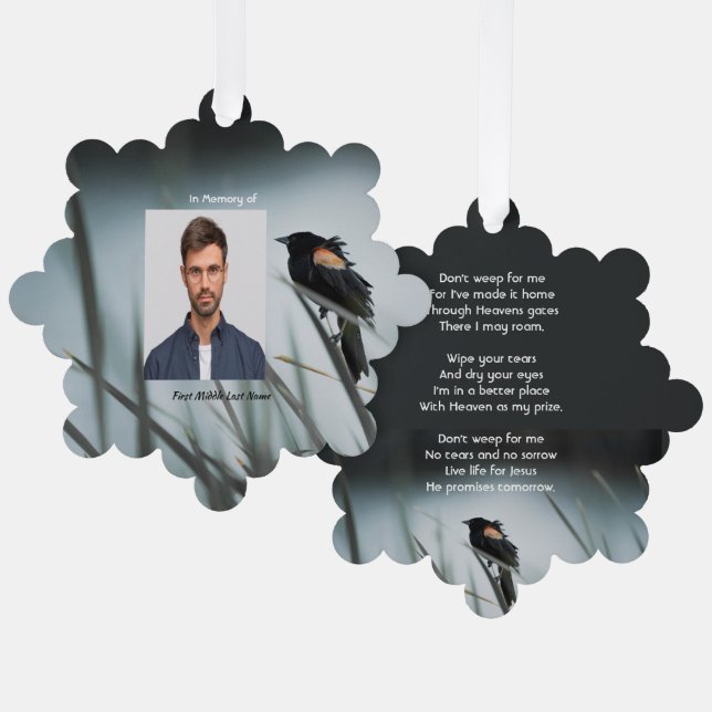 Christian Memorial Keepsake  Red-wing Blackbird Tree Decoration Card (Front/Back)