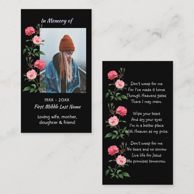 Christian Memorial Keepsake  Roses Garden Flowers Business Card (Front/Back)