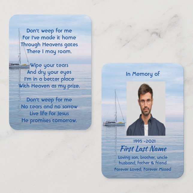 Christian Memorial Keepsake Sailboat Calm Water Business Card (Front/Back)