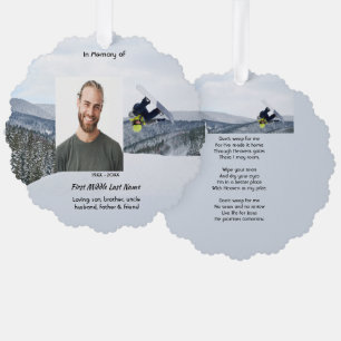 Christian Memorial Keepsake Snowboarding Winter Tree Decoration Card