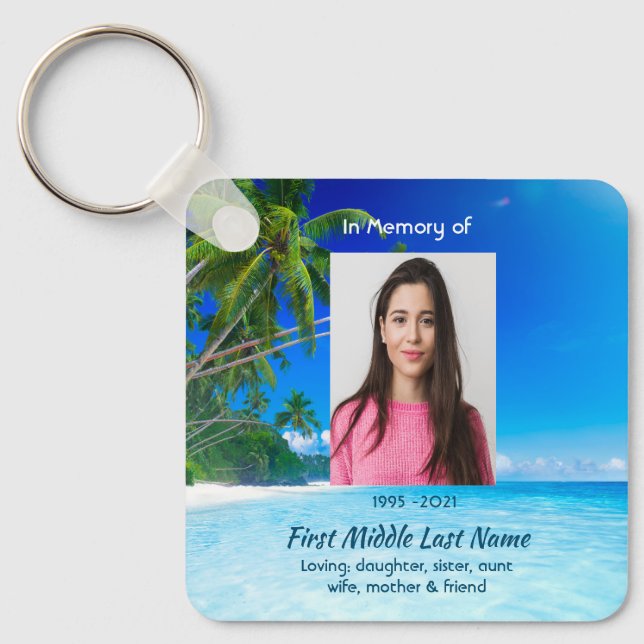Christian Memorial Keepsake Tropical Beach Exotic Key Ring (Front)
