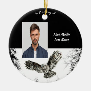 Christian Memorial Keepsake Watercolor Owl Bird Ceramic Tree Decoration