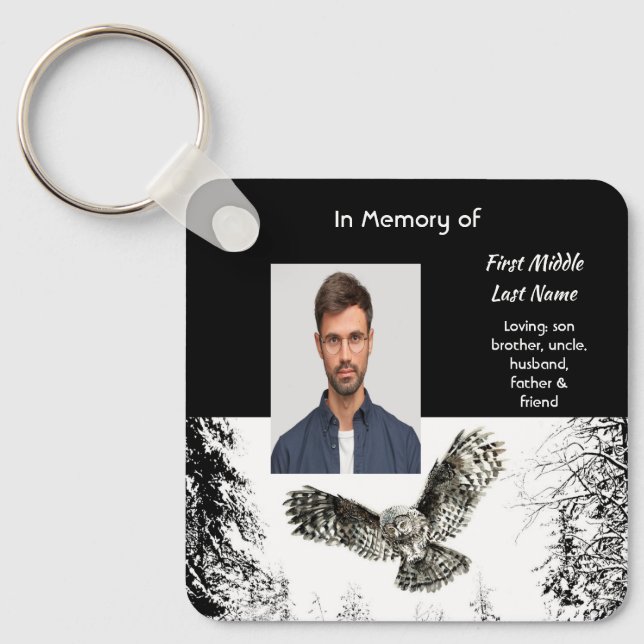 Christian Memorial Keepsake Watercolor Owl Bird Key Ring (Front)