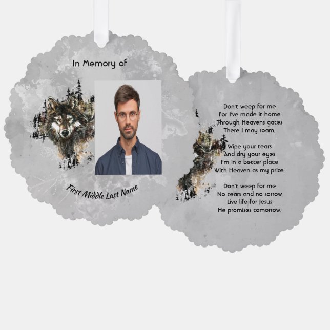 Christian Memorial Keepsake Wolf Wolves Animal art Tree Decoration Card (Front/Back)
