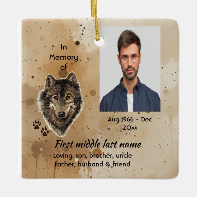 Christian Memorial Keepsake Wolf Wolves Animal Ceramic Ornament (Front)