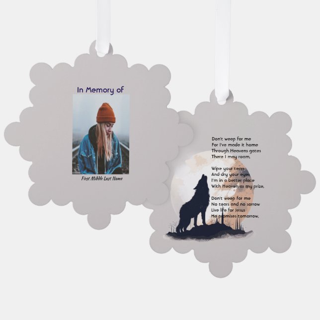 Christian Memorial  Lone Wolf Howling Animal  Tree Decoration Card (Front/Back)