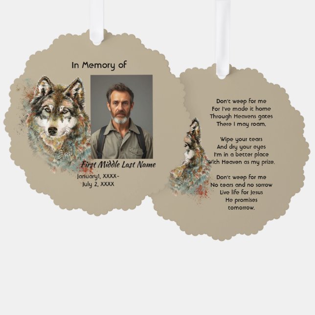 Christian Memorial Memory Card Watercolor Wolf (Front/Back)
