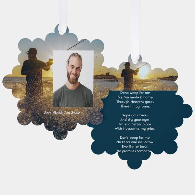 Christian Memorial Ocean Fly Fishing Fisherman  Tree Decoration Card (Front/Back)