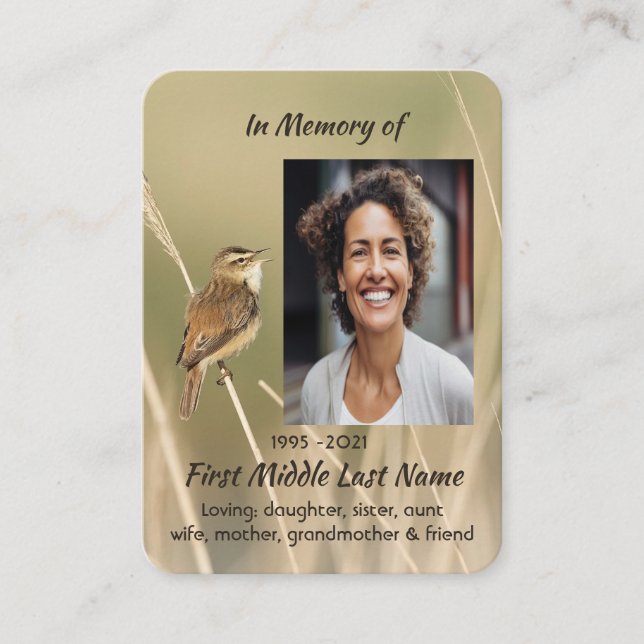 Christian Memorial Photo Bird Garden Nature  Business Card (Front)