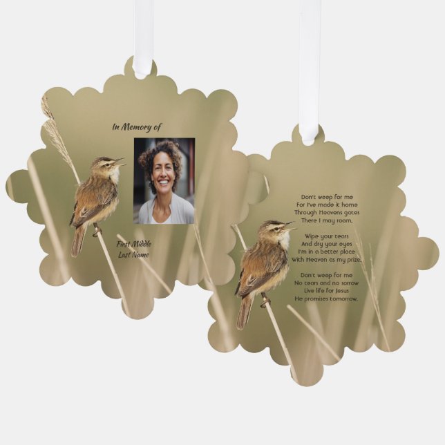 Christian Memorial Photo Bird Garden Nature  Tree Decoration Card (Front/Back)