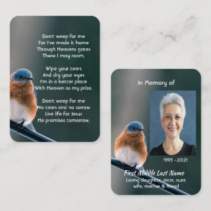 Christian Memorial Photo Bluebird Garden Bird  Business Card