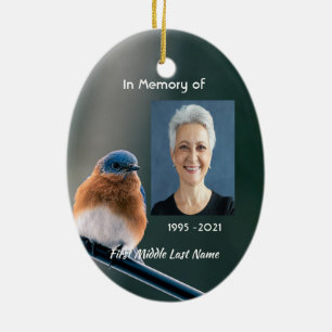 Christian Memorial Photo  Bluebird Garden Bird  Ceramic Tree Decoration